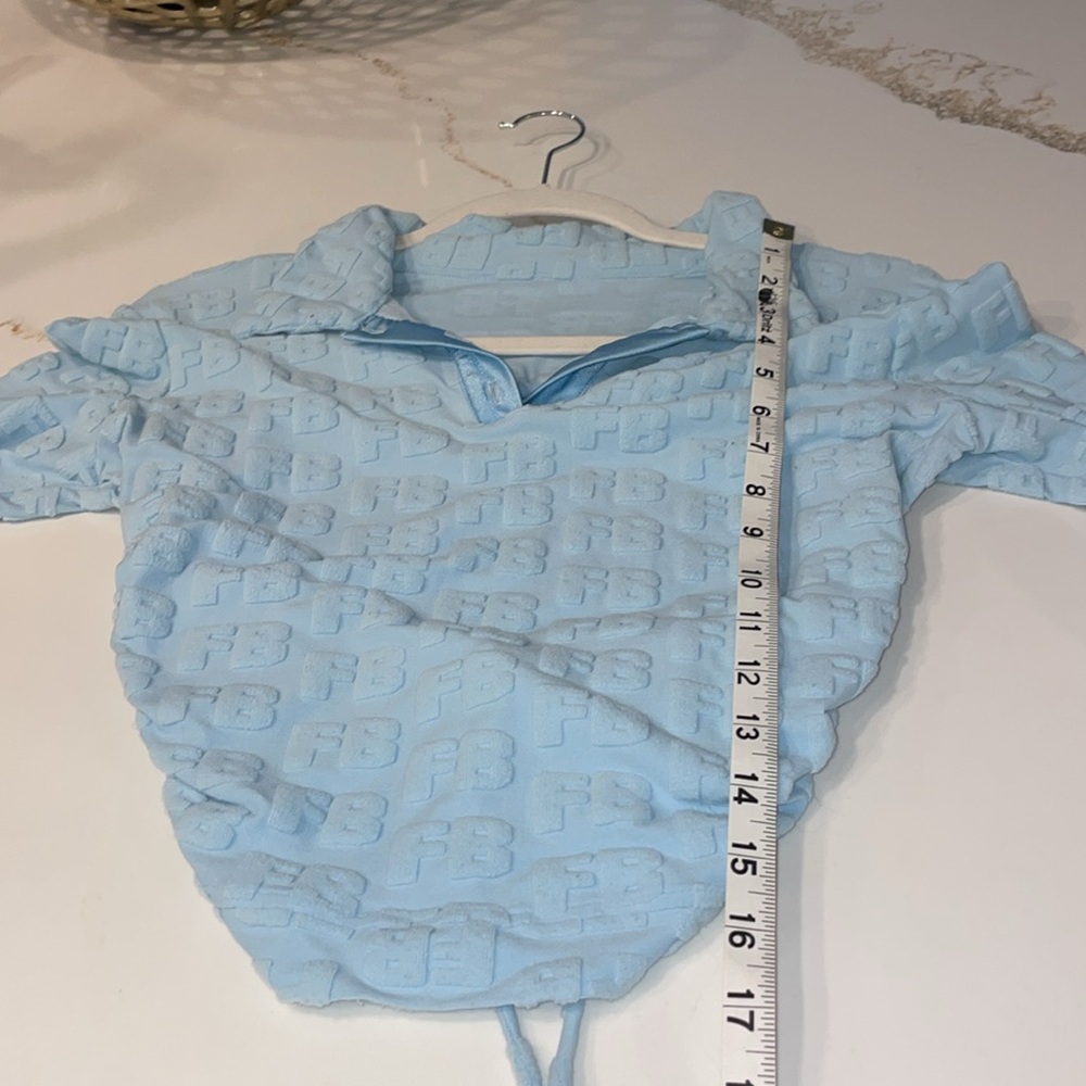 Frankie's Bikinis Light Blue Long Sleeve Textured Polo Top - Picture 5 of 5